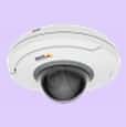 M5074 PTZ Camera black and white with a Axis logo viewed from its left