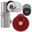 Collage of three explosion-protected devices, consisting of two cameras and one horn speaker